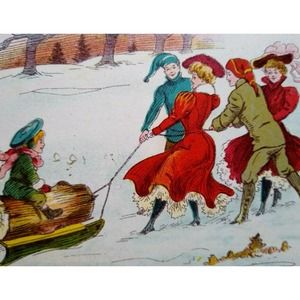 Victorian Merry Christmas And New Year Postcard J Ottmann Child On Log Sled